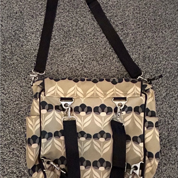 Petunia Pickle Bottom Floral Patterned Diaper Bag / Backpack in Tan & Black - Picture 3 of 10